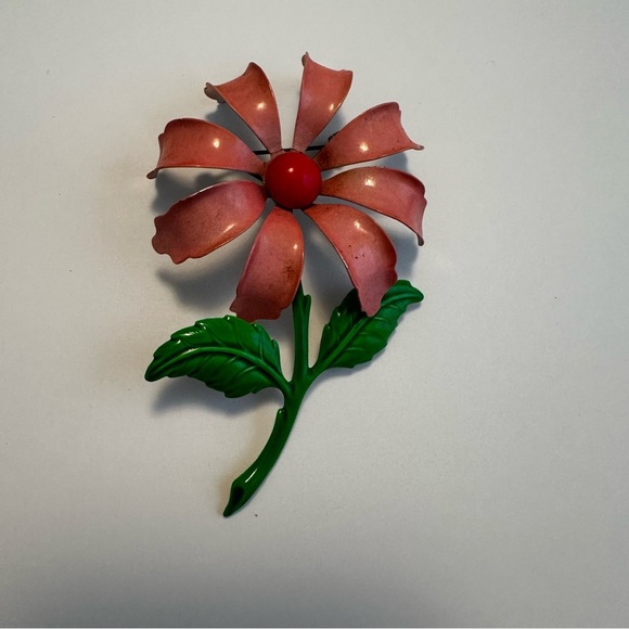 Vintage Brooch Large Enamel Flower Pin - Picture 1 of 5